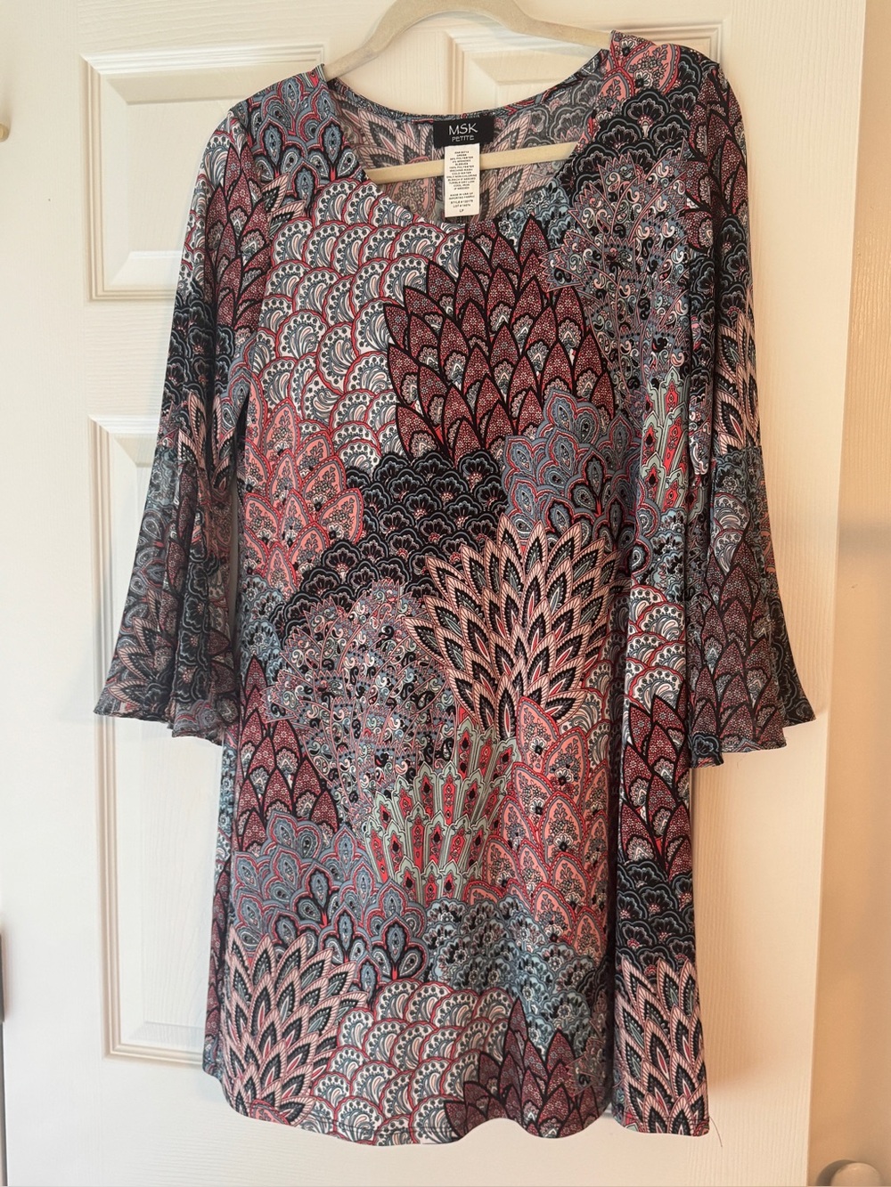 MSK Pink Multi-Pattern Bell Sleeve Dress